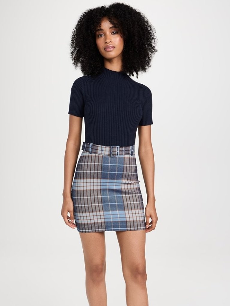 Staud Patsy Mini Dress French Blue Mega Plaid Size 14